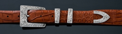 E56 1&quot; 4 pc floral  engraved buckle