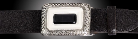 EC101J, El Dorado, Black Jade, 1½&quot; buckle with Black Jade stone on Dark Brown Shaved Stingray