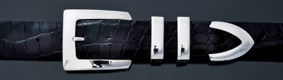 B67, Sante Fe smooth silver, 1½ 4 piece buckle set on Black American Alligator