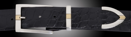 B71GA Trinidad, with 14K Gold Overlay, 3 piece buckle set, 1½&quot;. on Glazed Black American Alligator