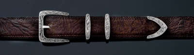 EF60 1¼ 4 piece Denver fine engraved buckle on Chocolate Bullhide