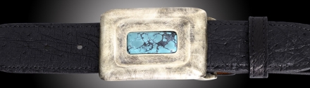 B101SW El Dorado, Turquoise Antique Finish, 1½&quot; on Smooth Black Ostrich