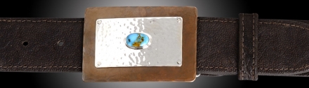 TKCTQ Copper w/Silver &amp; Turquoise rectangular buckle on Chocolate Vintage Elephant