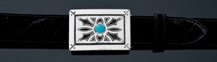 TKTQ Filigree overlay with turquoise, 1½ on Chocolate Sueded Hippo