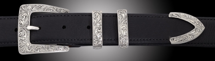 EF68 Cadillac Fine Engraved 4 piece buckle on Black Calf