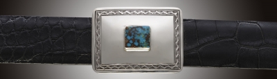 One inch rectangular buckle with turquoise stone centered